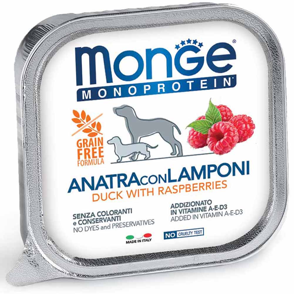 Alimento cane Monge monoprotein anatra con lamponi 150g