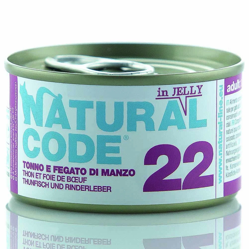 Alimento gatto umido Natural Code 22 Tonno e fegato di manzo 85g
