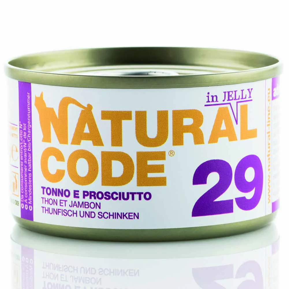 Alimento gatto umido Natural Code 29 Tonno e prosciutto 85g