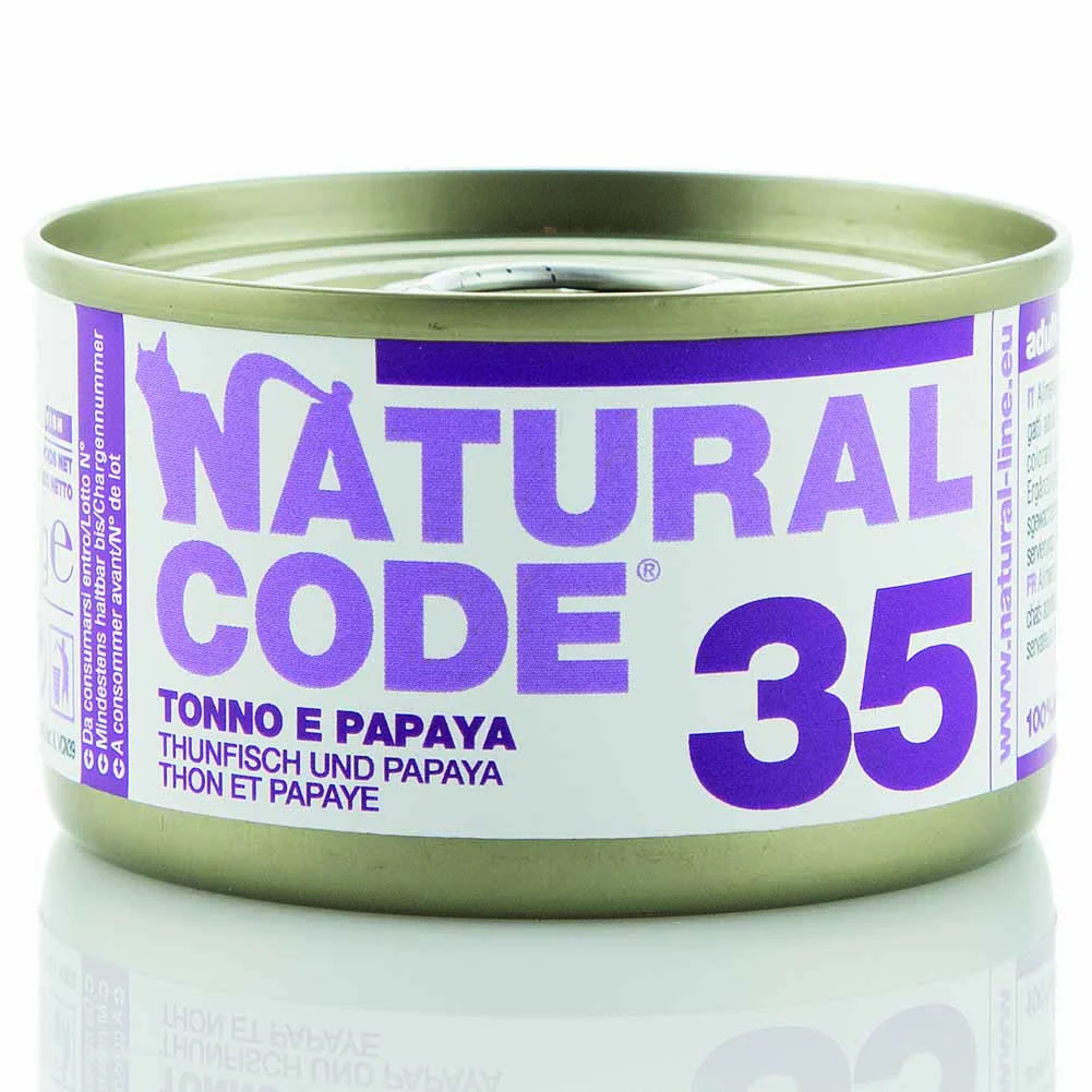 Alimento gatto umido Natural Code 35 Tonno e Papaya 85g