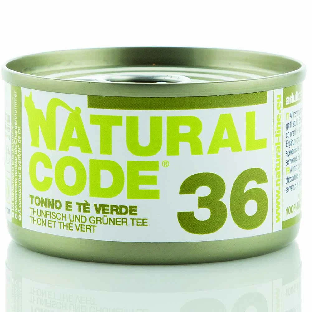 Alimento gatto umido Natural Code 36 Tonno e Te verde 85g