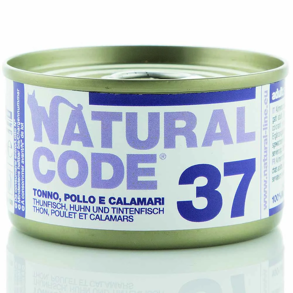 Alimento gatto umido Natural Code 37 Tonno pollo e calamari 85g