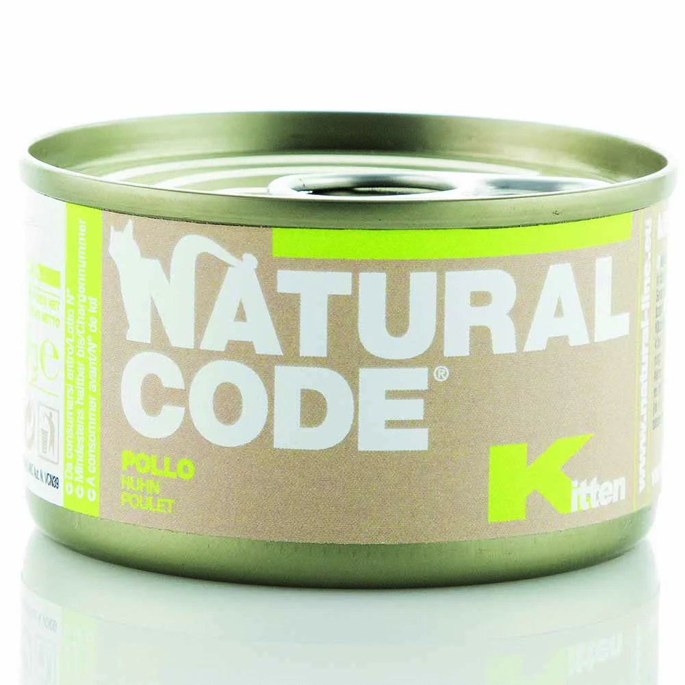 Alimento gatto umido Natural Code Kitten Pollo vitamine premix 85g