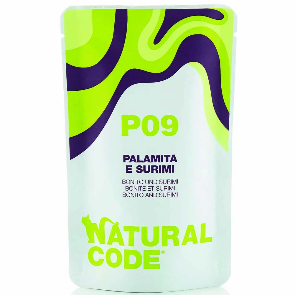 Alimento gatto umido Natural Code P09 Palamita e surimi 70g