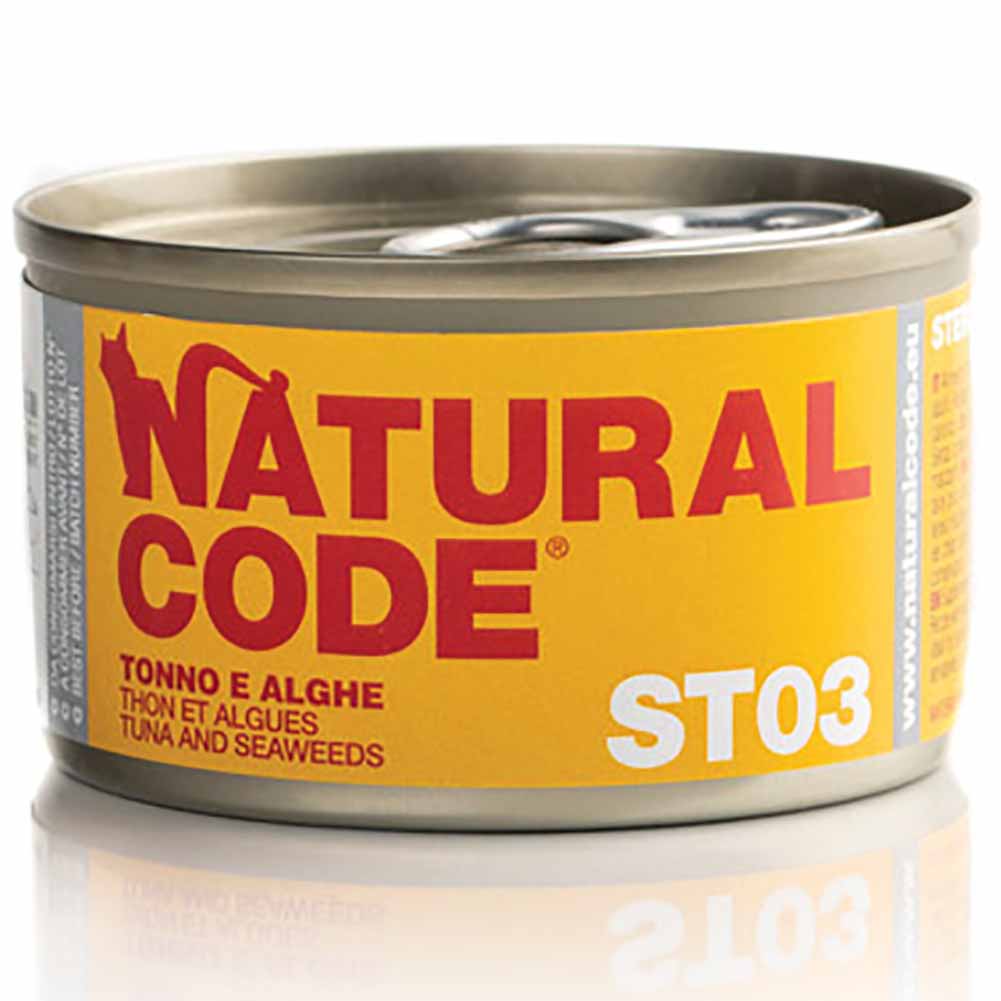 Alimento gatto umido Natural Code steril 03 tonno e alghe 85g