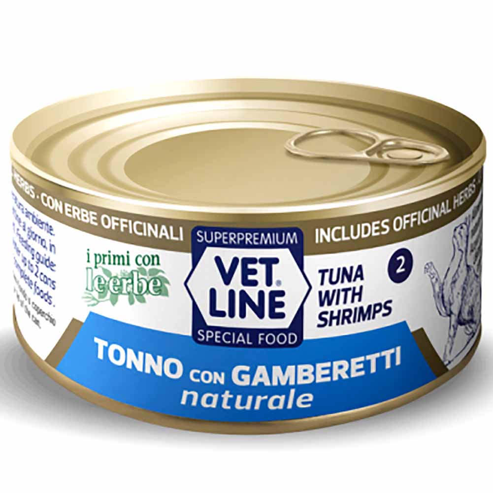Alimento umido gatto adulto tonno con gamberetti naturale 70g Vet Line